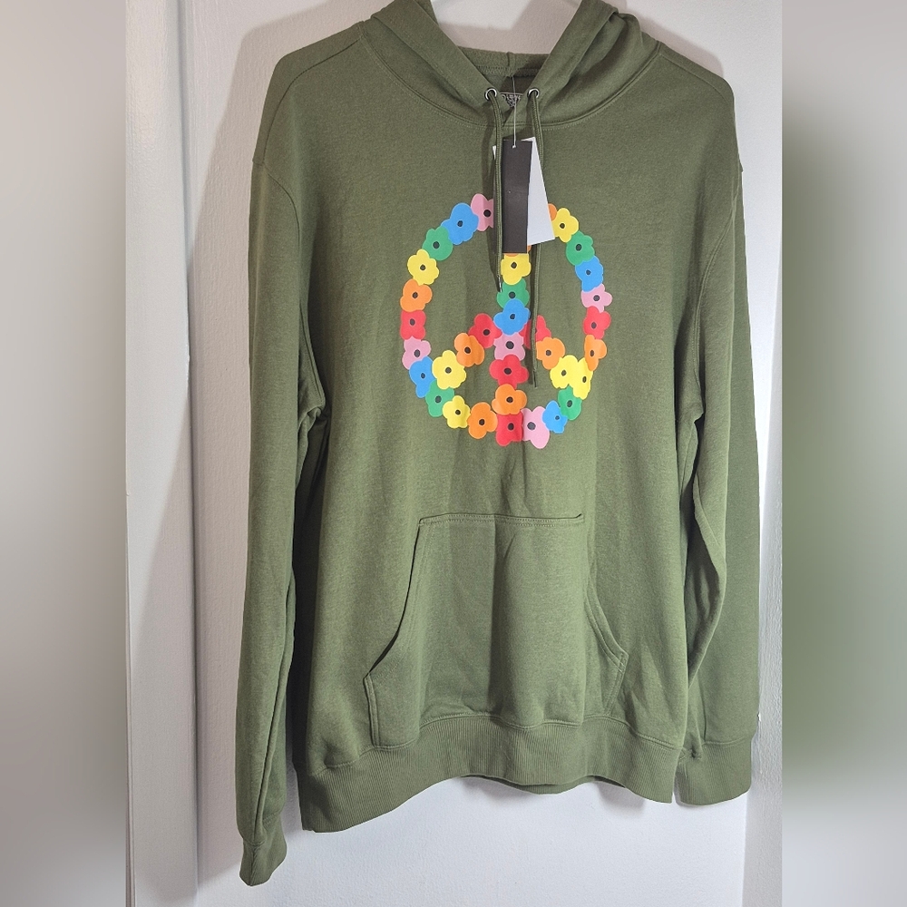 The Phluid Project Floral Peace Sign Hoodie Unisex Size M New NWT